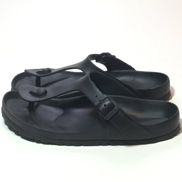 Birkenstock Gizeh EVA Thong Sandals Women - Size 39 US8 Black Rubber Flat Buckle - Picture 1 of 9